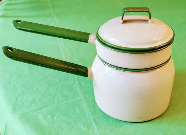 Vintage Brown & Cream Enamel Judge Ware Double Boiler Saucepan / Porringer