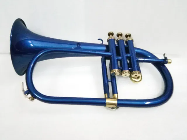 SUMMER SALE  NEW BLUE BRASS FINISH Bb Flat Flugel Horn Free Hard Case+Mouthpiece