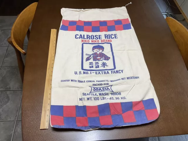 Vintage Seattle Calrose 100 Lb Rice Cloth Sack Bag *Rare find* (17" x 30")