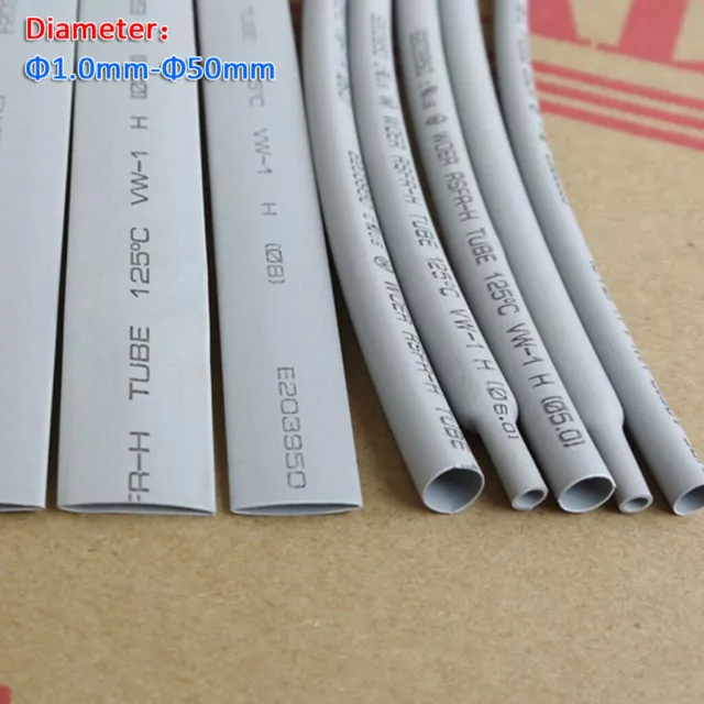 Φ1.0mm~50mm 2:1 Gray Heat Shrink Heatshrink Tube Tubing Wire Sleeving Wrap 1/5M