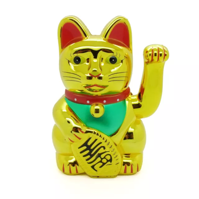 13cm Glückskatze goldfarben Winkekatze Glücksbringer Feng Shui Katze Maneki Neko