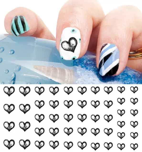 Black Heart Nail Art Waterslide Decals - Salon Quality! Valentines Day!