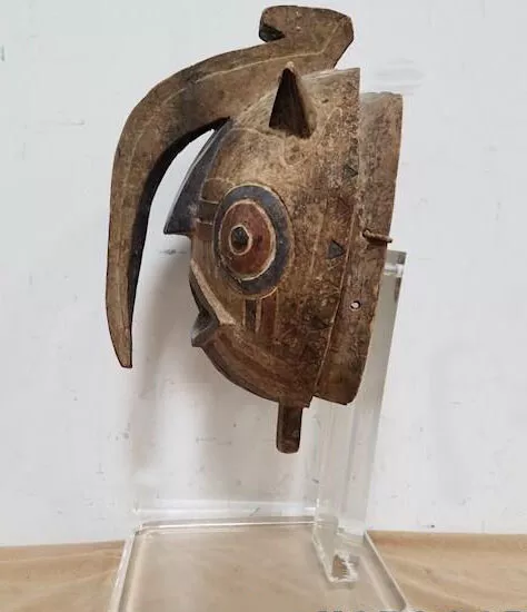 Vintage Hand Carved Wooden Tribal  Bwa People, Burkina  w/ plexi stand