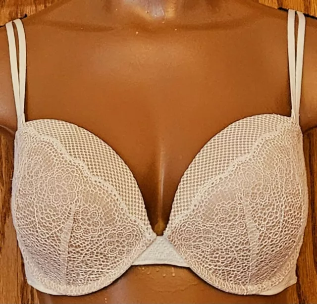 Victoria's Secret Very Sexy Push-Up UW Multiway Beige & Ivory Bra Lace Trim 38C