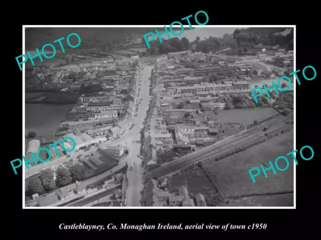 OLD LARGE HISTORIC PHOTO CASTLEBLAYNEY MONAGHAN IRELAND AERIAL VIEW TOWN c1950