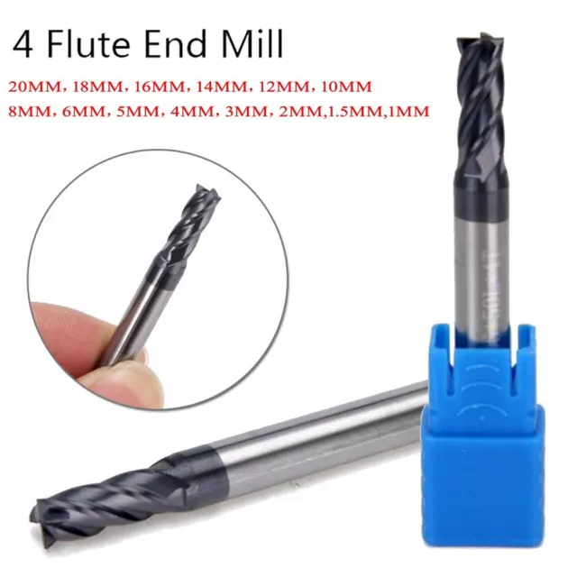 1x 1-12MM AlTiN Solid Carbide Straight End Mill,4-Flute Milling Cutter Drill Bit