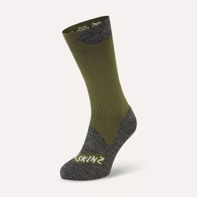 SealSkinz Raynham Waterproof All Weather Mid Length Socks - Olive / Grey Marl