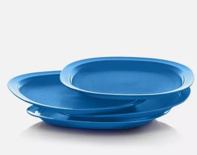 Tupperware Microwave Safe Luncheon Dinner Plates 4 pc Set 9.5" Country Blue New