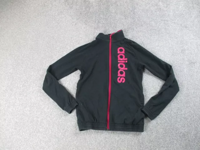 Felpa con cappuccio Adidas ragazze 13-14 anni nero rosa cerniera intera finta collo logo grafico gioventù