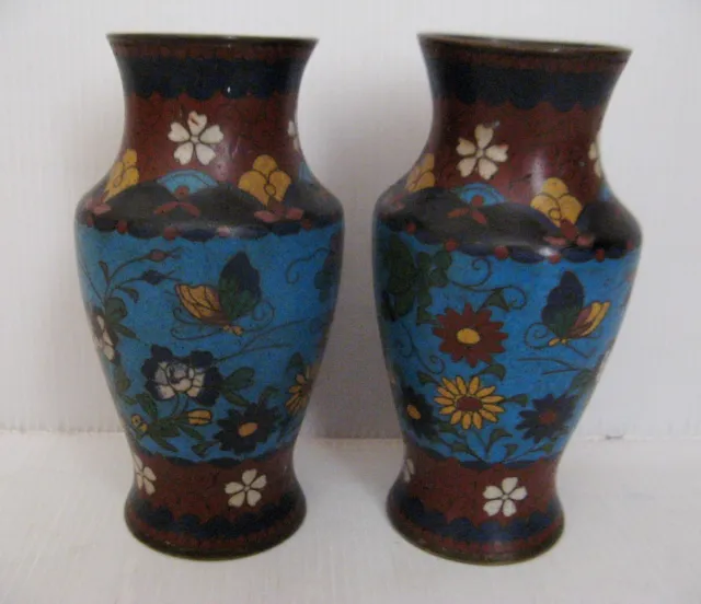 2500* petite paire de vase cloisonné chine décor papillon ancienne 19eme siecle