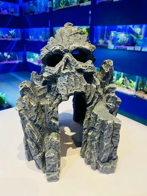 22.5 cm Large Skull Grey Rocky Cave  Spooky Face Aquarium Fish Tank Ornament SK9