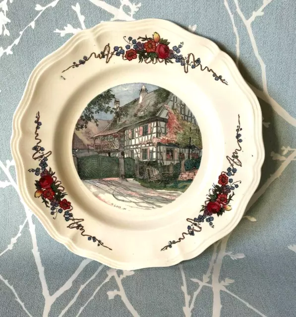 🔆   SARREGUEMINES OBERNAI~ Ancienne ASSIETTE creuse Décor signé H LOUX