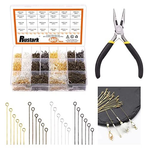 4801 piezas Kit surtido de alfileres para ojos abiertos con alicates de joyería alfileres para ojos abiertos oro