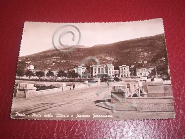 Cartolina Prato - Ponte della Vittoria e Stazione Ferroviaria 1950 ca.