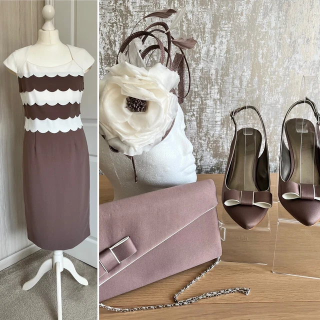 JACQUES VERT MOCHA Cream Slingback Shoes Size 4 Clutch Shoulder Bag Fascinator 79.99 PicClick UK