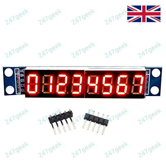 🇬🇧 MAX7219 SPI 8 digit Red 7 segment LED display module Arduino Raspberry Pi