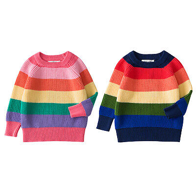 Baby Boys Girls Sweater Pullover Rainbow Striped Sweatshirt Long Sleeve Knitwear