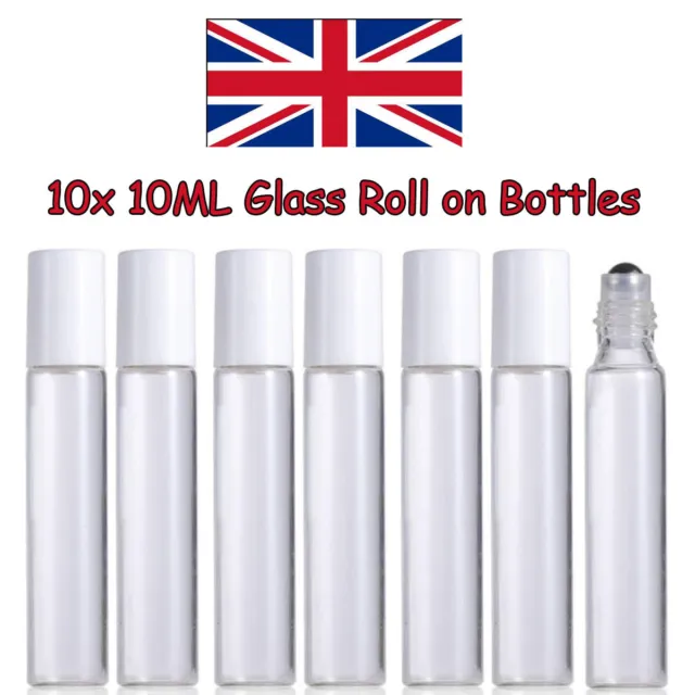 10x 10ml Clear Roll On Glass Bottle Roller Ball For Perfume Essential Oil Refill