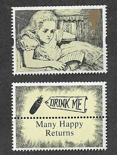 Alice in Wonderland Great Britain greetings stamp + label mnh- 1st Class