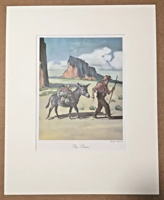 Vintage Wesley Dennis Horse Print in 16x20 Mat, Ready to Frame: "The Burro", EUC