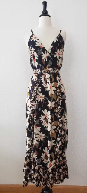 Anthropologie Maxi Dress New Size Medium Black Floral M Slit Boho Granny Retro