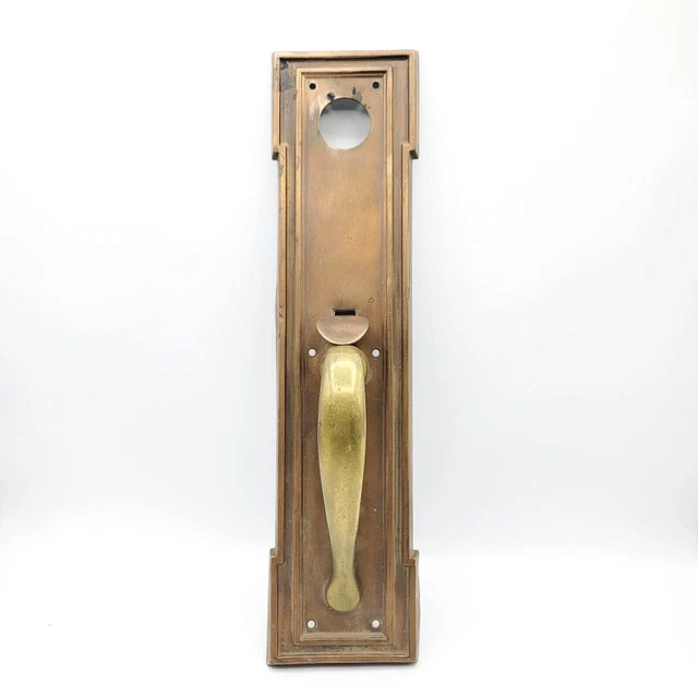 Vintage Ornate Brass Front Door Pull Handle Knob Thumb Latch 14 3/8" x 3 1/2"