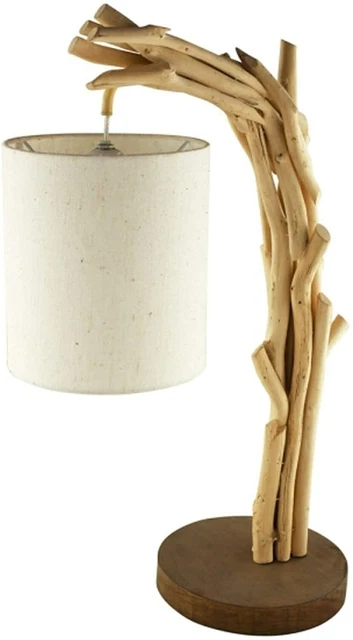Maritime Tischlampe mit Schirm- H 60 cm, Treibholz- Schirm Leinenstoff