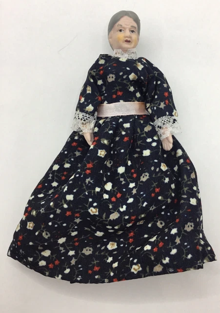 Dolls House Lady Wearing Floral Dress - 14 cm