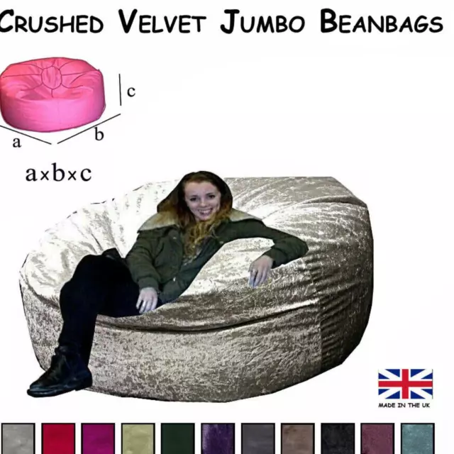 Jumbo Beanbags CRUSHED VELVET Bean bags Large Big Giant Lounge Huge Seat Couch