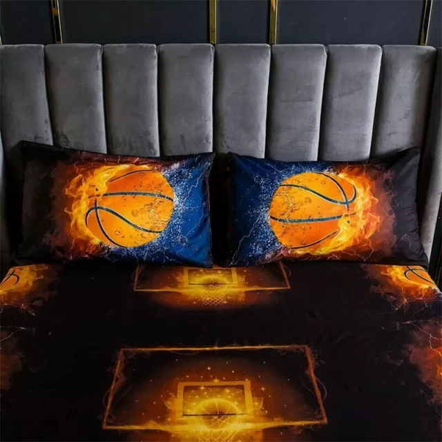 Soccer 3D Print Fitted Sheet Set Basketball Pattern Double Bed Sheet Pillowcase 3