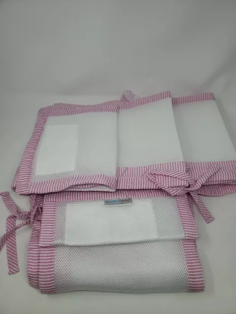 BreathableBaby Breathable Classic Mesh Crib Liner White/Pink Seersucker