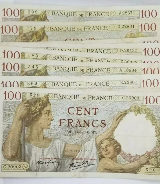 France 100 Cent Francs Banknote Lot Of 5 Banknotes 1939 - 1941 Xf No Reserve