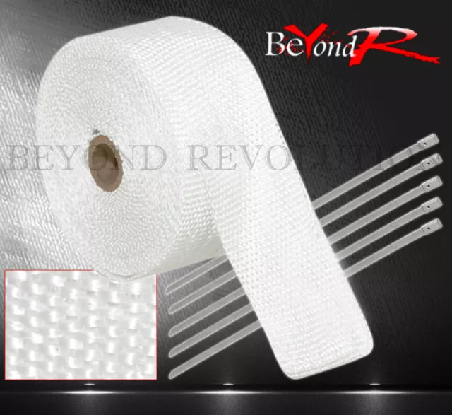 360"/30Ft Catback Header Pipe Piping Aluminum Stainless Heat Wrap White