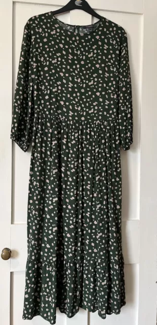 PRIMARK GREEN LEOPARD Print Tie Belt Easy Wear Tiered Midi Dress UK14 L50 8.99 PicClick UK