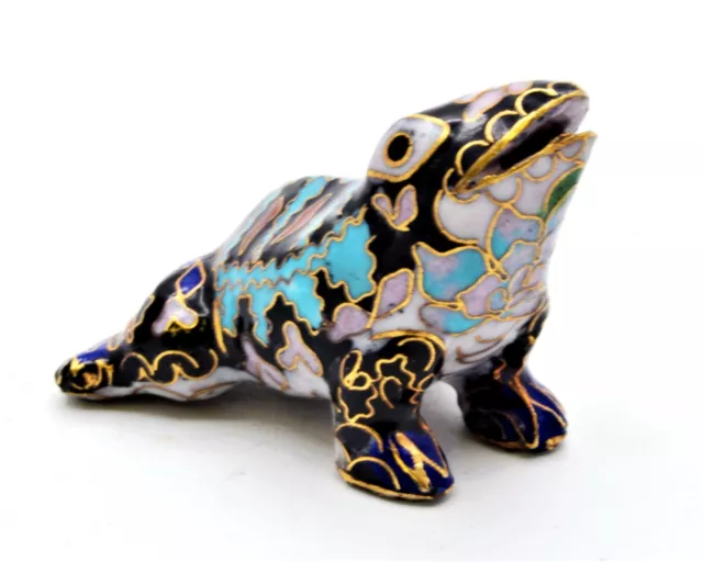 Vintage Cloisonne Frog Figurine. Hand Painted Enamel with Unusual Designs.