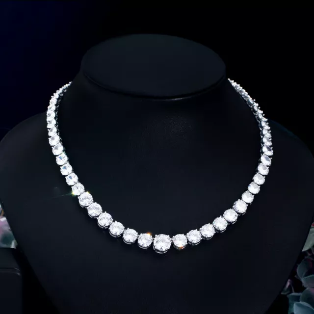Dazzling White Gold Plated Cubic Zirconia Round Tennis Choker Necklace Jewellery
