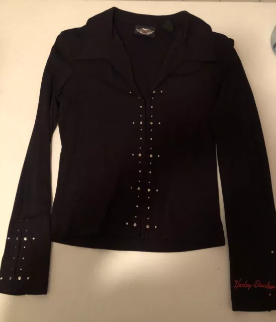 Womens Harley Davidson L/S Black Studded Blouse Small