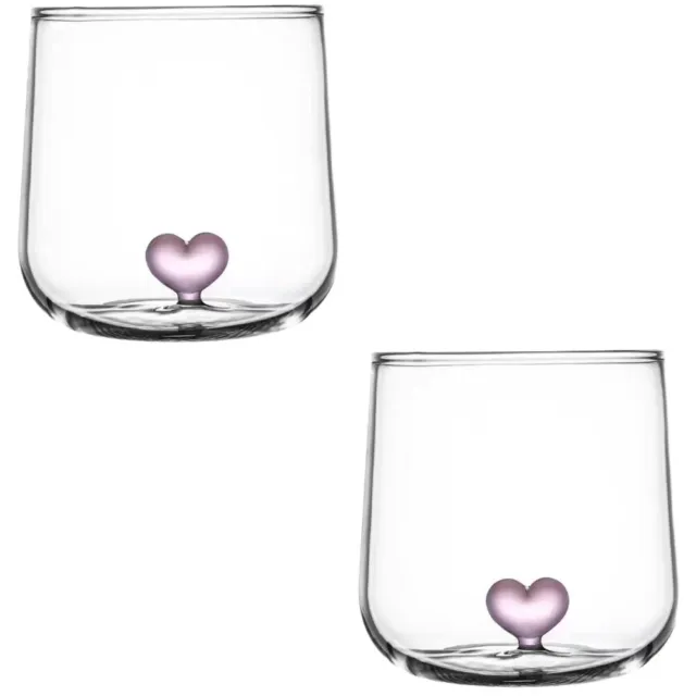 2 PCS Heart Decor Glass Cup Espresso Clear Glasses Coffee Mugs Lovers Cartoon