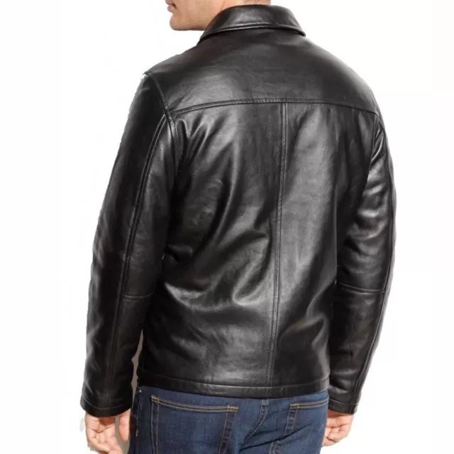 Men's Real Leather Black Bomber Jacket Genuine Slim Fit Motorcycle Biker New 3