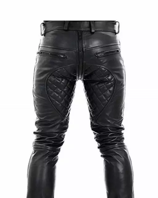 Men's Real Leather Pants Double Zip Schwarz Jeans Trousers Interest BLUF Cuir 2