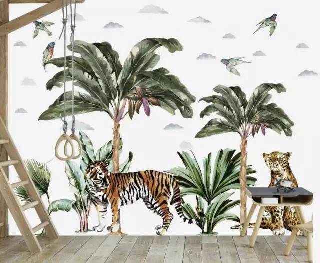 Jungle Tree Plants Animals Kids Art Wall Stickers Nursery Decal Baby Room Decor