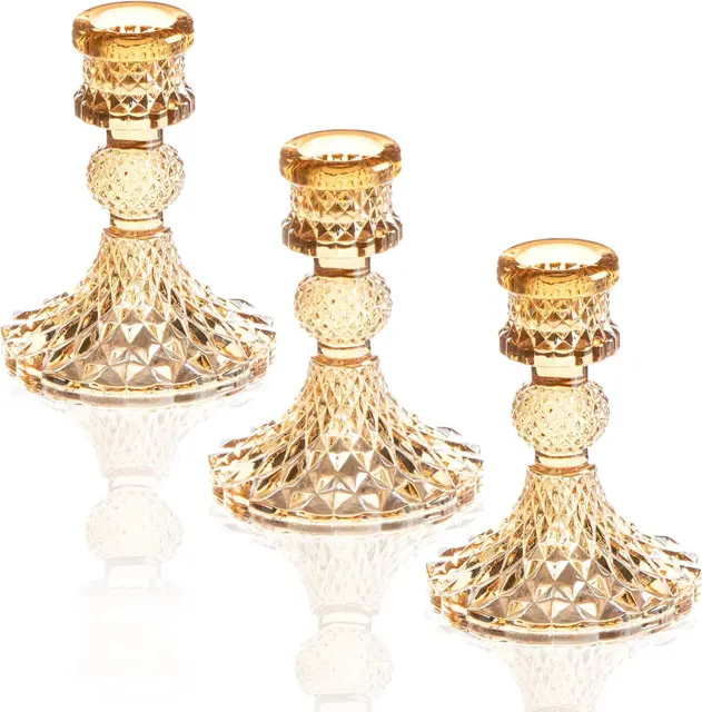 ENJINKAIL Glass Candle Holder - Gold Taper Candlestick Holders, Decorative Cand