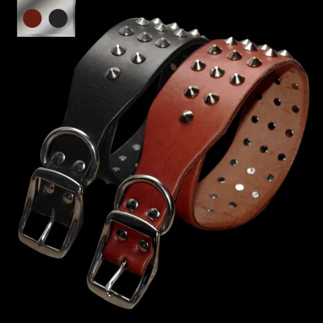 Heavy Duty Genuine Leather Spiked Studded Dog Collar For Small Medium Large Dogs