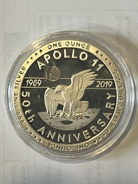 ONE 2019 APOLLO 11 50th Anniversary Moon Landing 1oz .999 fine Silver ...