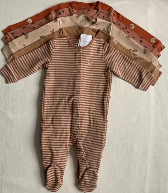 BNWT Baby Boys 5pk Rust Brown Stripe Sleepsuits 6-9 months NEXT