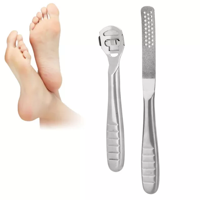 2pcs Stainless Steel Callus Shaver Hard Dead Skin Remover Anti-skid Handle AGS