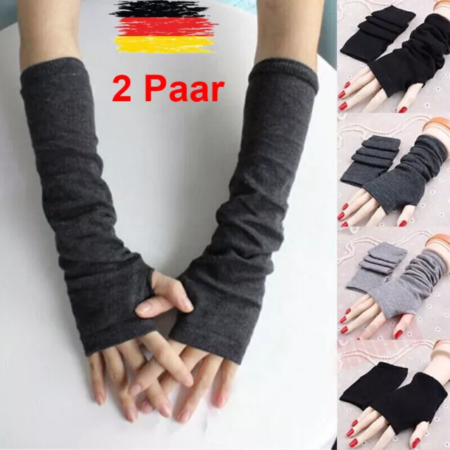 2X Damen Winter Armstulpen Handschuhe Fingerlos Gestrickt Pulswärmer Armstulpen