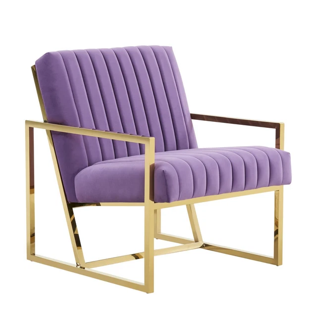 Leisuremod Montgomery Velvet Pinstripe Design Accent Armchair In Purple MA28PR
