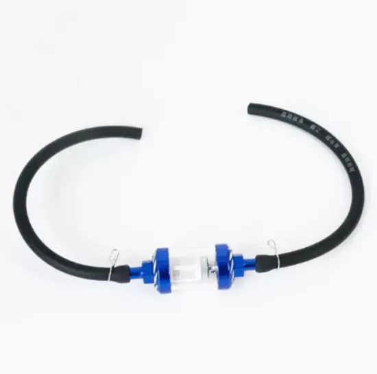 Universal 6.35mm 1/4" Inline Reusable Motorcycle Fuel Filter W/Hose-BLUE