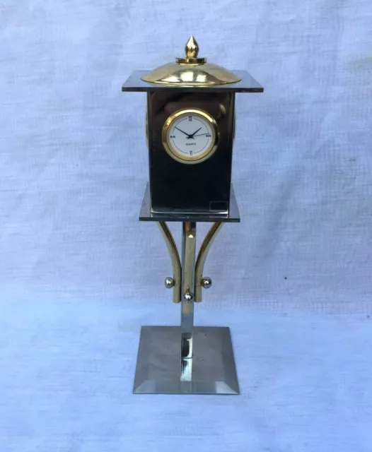 Vintage Brass / Metal World Street Post Clock, Swivel 4 Sided Display Figurine